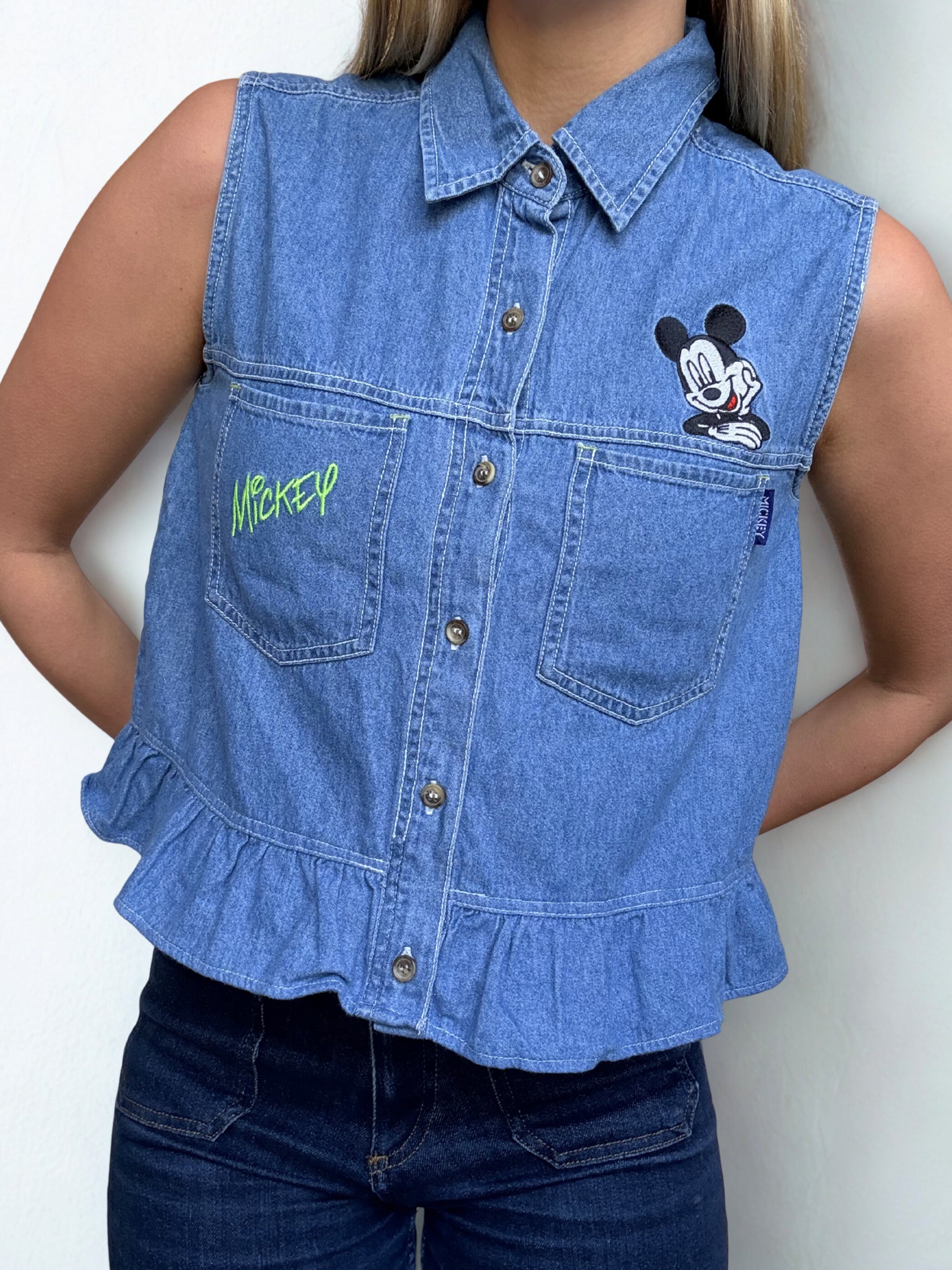 Vintage Mickey Mouse Sleeveless Denim Top